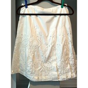 Express White Eyelet Box Pleated Skirt w/Ribbon Trim Sz 6